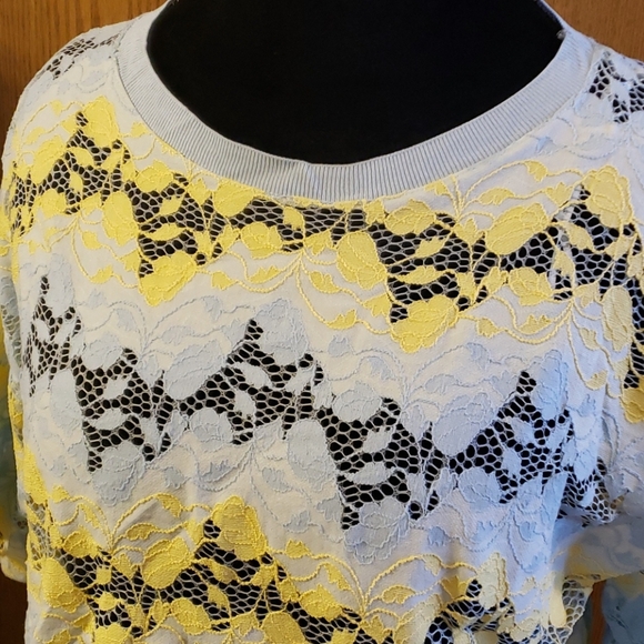 Zara yellow blue lace top scalloped half sleeves - Picture 1 of 6